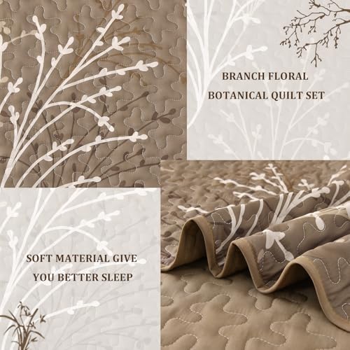 DJY Brown Quilt Set King Size Branch Botanical Bedspread Coverlet Set