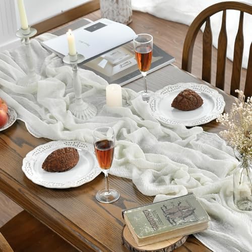Artoid Mode Boho Cheesecloth Gauze Ivory Wedding Table Runner