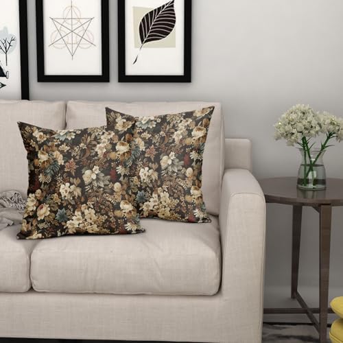 Deep Brown Vintage Floral Pillow Covers 20X20 Inch Set of 2 Boho Ivory