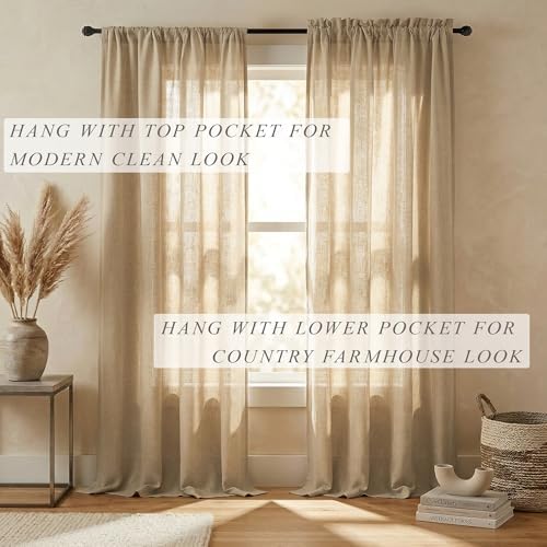 Brown Curtains 108 Inches Long for Living Room 2 Panels Rod Pocket Tan