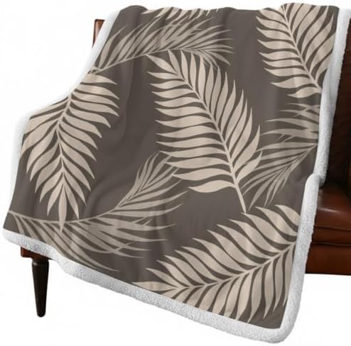 Fleece Sherpa Bed Blankets, Rustic Palm Leaves Microfiber Plush