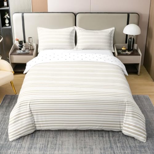 Castle Fairy Beige Striped 100% Cotton Duvet Cover Set King