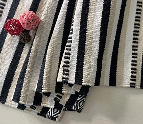 CHARDIN HOME Black, Cream, White Boho Table Runner | Cotton Farmhouse