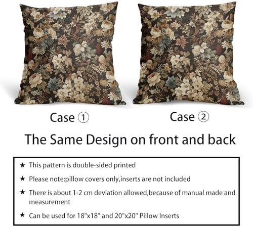 Deep Brown Vintage Floral Pillow Covers 20X20 Inch Set of 2 Boho Ivory