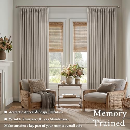 Linen Taupe Pinch Pleat Memory Shaped Light Filtering Curtains 96 Inch