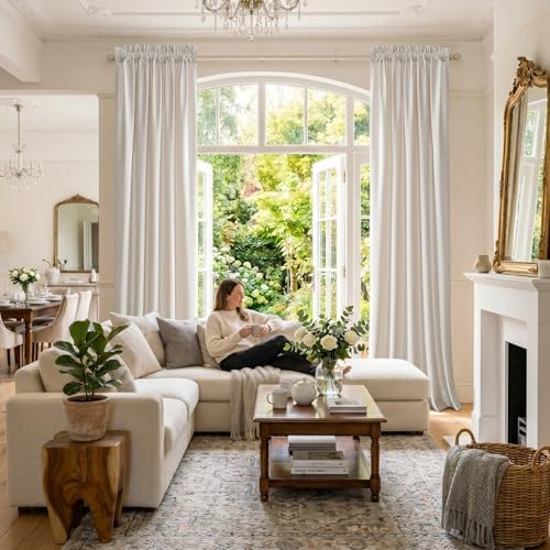 PRIMROSE Cream Curtains 108 inch for Living Room Velvet Blackout Rod