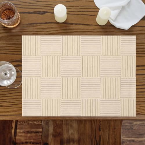 Minimalist Woven Strips Placemats Set of 8, Non Slip Washable