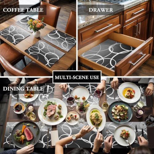 Cotton Linen Placemats for Dining Table Set of 8 Gradient Grey Line