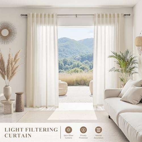 Joywell Extra Long Linen Curtains 120 Inches for Living Room Birch