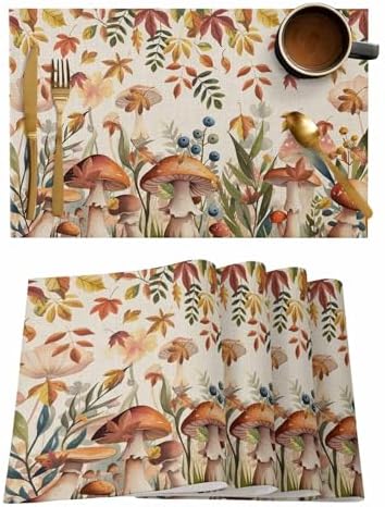 Placemats Set of 8, Thanksgiving Fall Leaves Woven Placemat, Linen