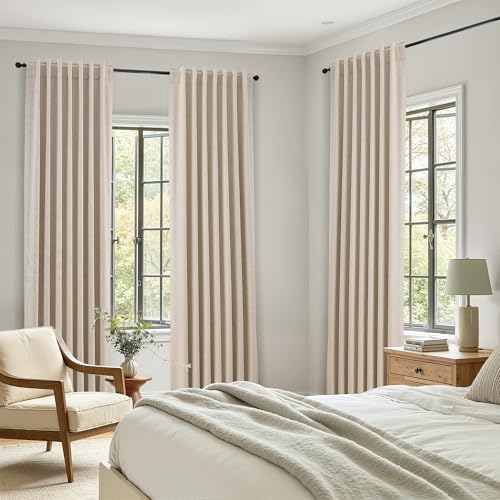 Beige 100% Blackout Linen Curtains 108 Inches Long for Bedroom Back