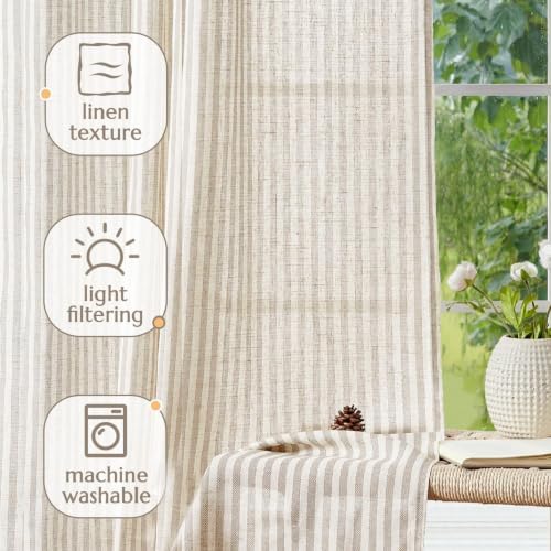 jinchan Linen Curtains 84 Inch Taupe Grey Stripe on Beige Back Tab 4