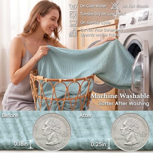 David's Home Cotton Muslin Blanket, Soft Cooling Summer, Queen, Teal