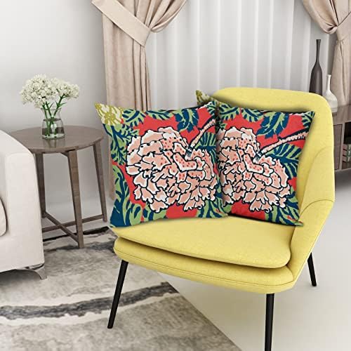 Red and White Floral Pillow Covers 18x18 Inch Set of 2 Summer Green