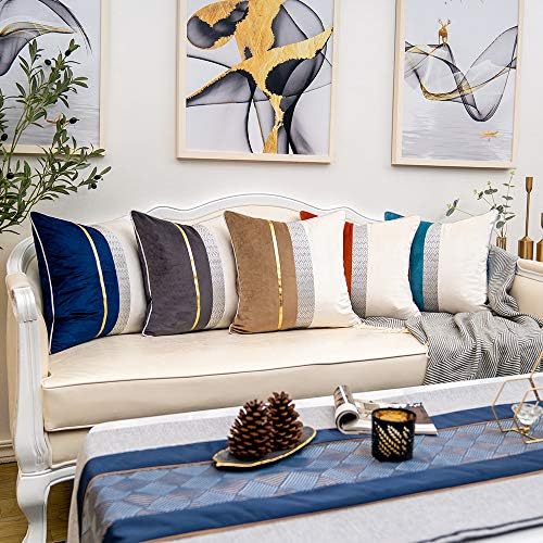 Yangest Burnt Orange Patchwork Velvet Throw Pillow Cover with Gold
