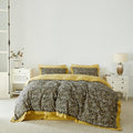 SUSYBAO Mustard Yellow Flower Duvet Cover Queen 100% Cotton 3 Pcs Set