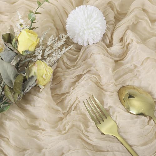 6 Pack Beige Cheesecloth Table Runner 35 x 120 Inch