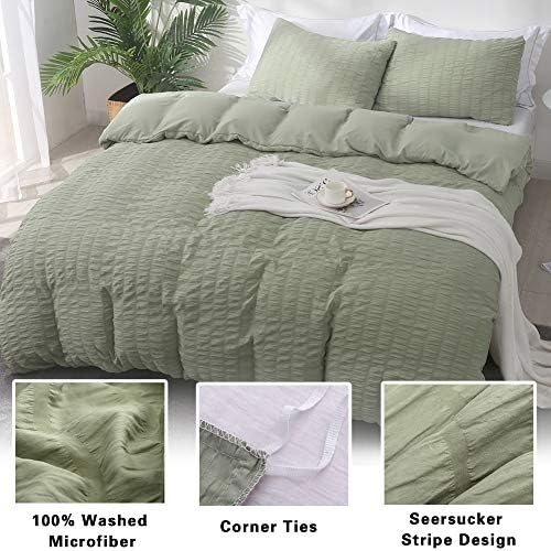 AveLom Sage Green Duvet Cover King Size, Textured Seersucker Duvet