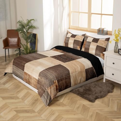 jejeloiu Modern Geometric Duvet Cover King Size Brown Beige Patchwork