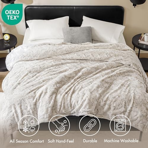 Madison Park Zuri Reversible Faux Fur Bed Blanket, 108 x 90, Snow