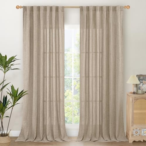 YoungsTex Oatmeal Linen Farmhouse Curtains 84 Inches Long for Living