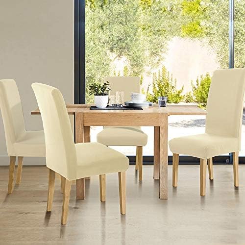 uxcell Stretch Solid Dining Chair Covers for Home Decorative Beige