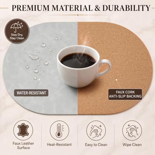 Oval Faux Leather Placemat & Coaster Set with Innovative Cork-Look