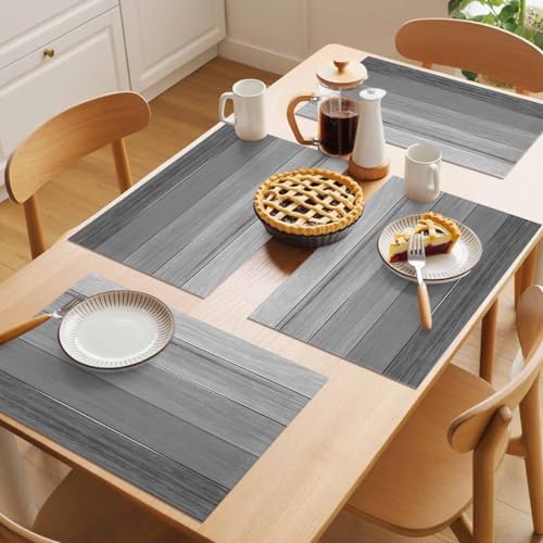 Country Gray Ombre Stripe Placemats Set of 4 Washable Table Mats for