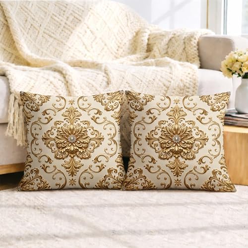 Floral Throw Pillow Covers Set of 2, Elegant Classic Scroll Ornament