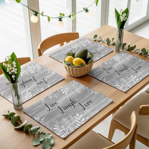 Leaves Placemats Set of 8, Rustic Minimalist Leaf Floral Botanical