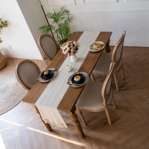 Table Runner Tassel Cotton Linen Pattern Bohemian Beige B 12*108 in