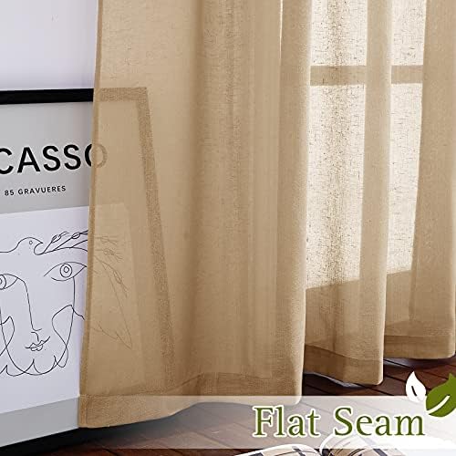 NICETOWN Sheer Linen Curtains Flax Texture 96 inch Long, Grommet Semi