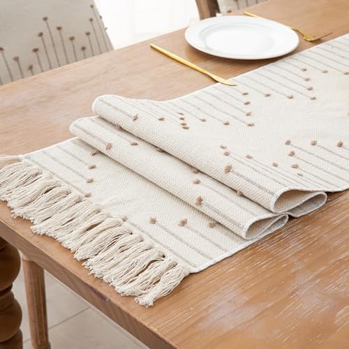 Table Runner 90 Inches Long, Boho Style with Handmade Tassels, 70%