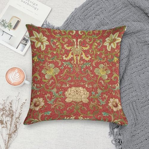 Vintage Floral Pillow Covers,Red Retro Flowers Botanical Art Home