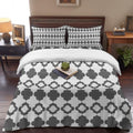 Bohemian Gray Geometric Motif Full Duvet Cover Set - 4 Pcs Comforter