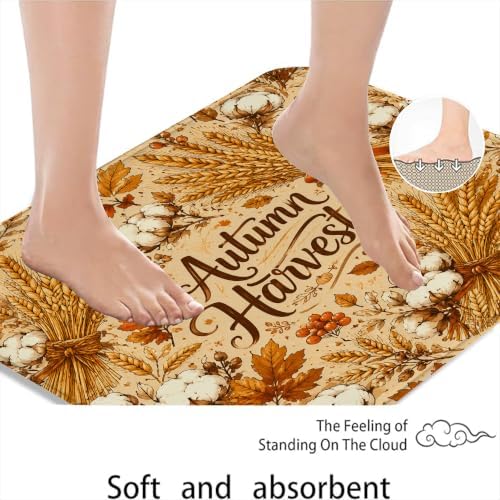 Autumn Harvest Quick Dry Bath Mat, Rustic Floral Cotton Absorbent Non