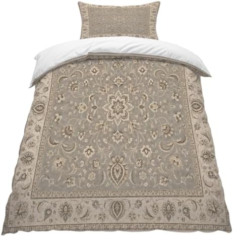 Beige Floral Boho Duvet Cover Queen Size,Quilt Cover 90"x90" with