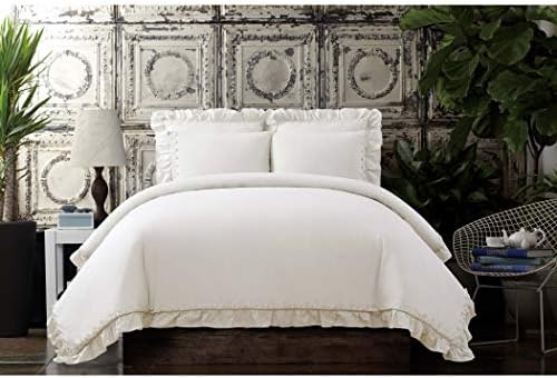 Cottage Classics Washed Cotton Voile Ruffle, King Duvet Cover Set