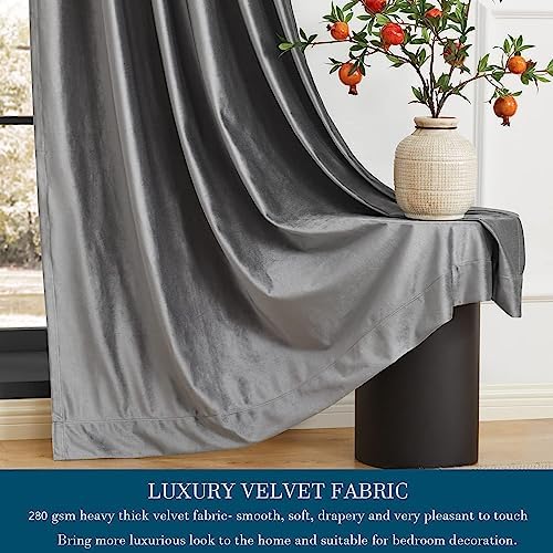 PRIMROSE Dark Grey Velvet Curtains 120 inch Long for Living Room,Set