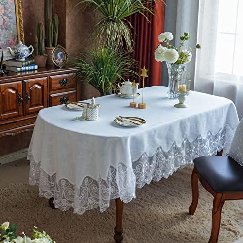 ARTABLE White Lace Oval Tablecloth Macrame Embroidered Modern