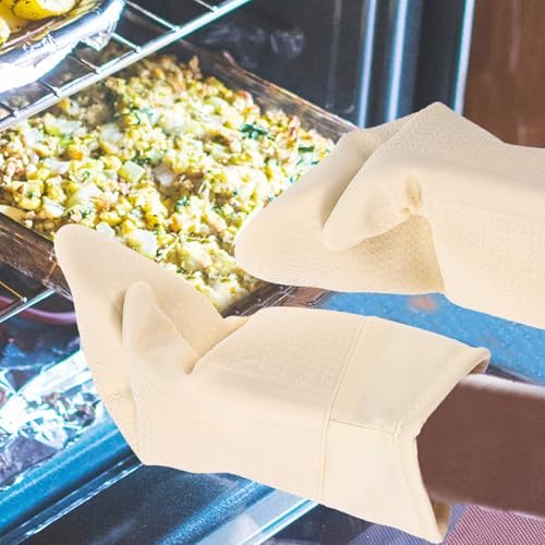 Kitchen Oven Gloves 1 Set Fabric Silicone Heat Insulation Mitts