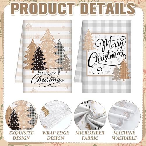FuWeave 6 Pcs Neutral Christmas Kitchen Towels Farmhouse Winter Dish