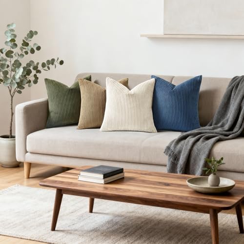 Mecatny Corduroy Fall Throw Pillow Covers 22x22 Set of 2 Olive Green