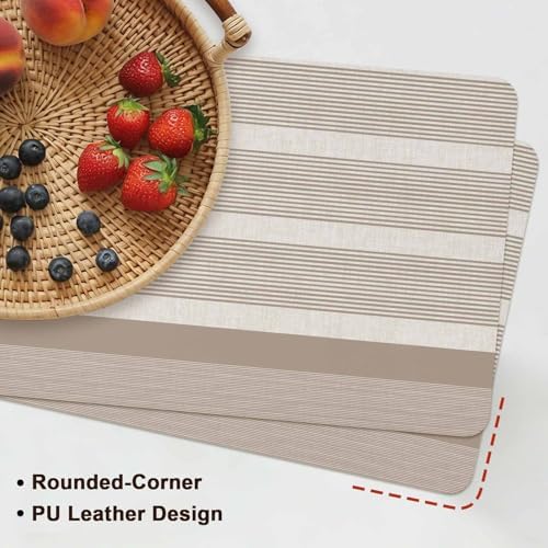 Brown Stripes Vintage Linen Leather Placemats Set of 6,12x18