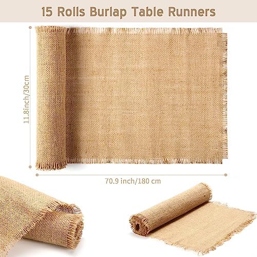 15 Pack Burlap Table Runners Bulk 12 x 71 Inch Rustic Jute Tablerunner