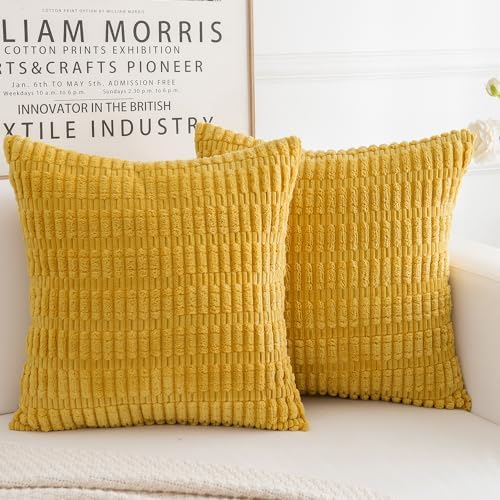 Corduroy Decorative Throw Pillow Covers, Boho Stripe Soft Square