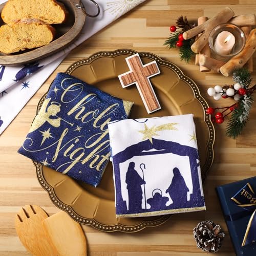 Oudain 6 Pcs Christmas Kitchen Towels Nativity Scene Christmas Hand