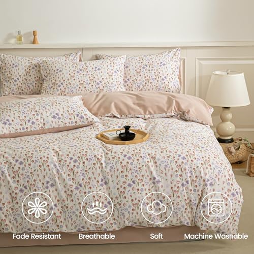 BISELINA Brushed Cotton Duvet Cover Queen Size – Soft Floral Bedding