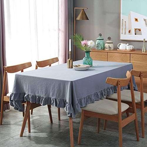 HAIRUO Cotton Linen Solid Color Tablecloth Farmhouse Dining Grey