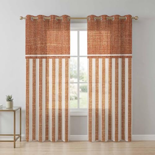 Rustic Linen Pattern Sheer Curtains 96 inch Length 2 Panels Set, Dark
